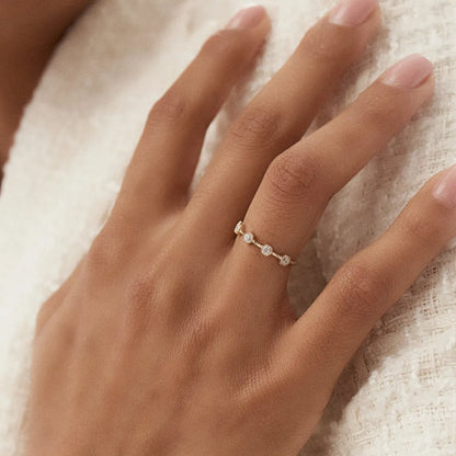 14k Gold Hexagon Milgrain Five Stone Round Diamond Ring 0.32 ctw
