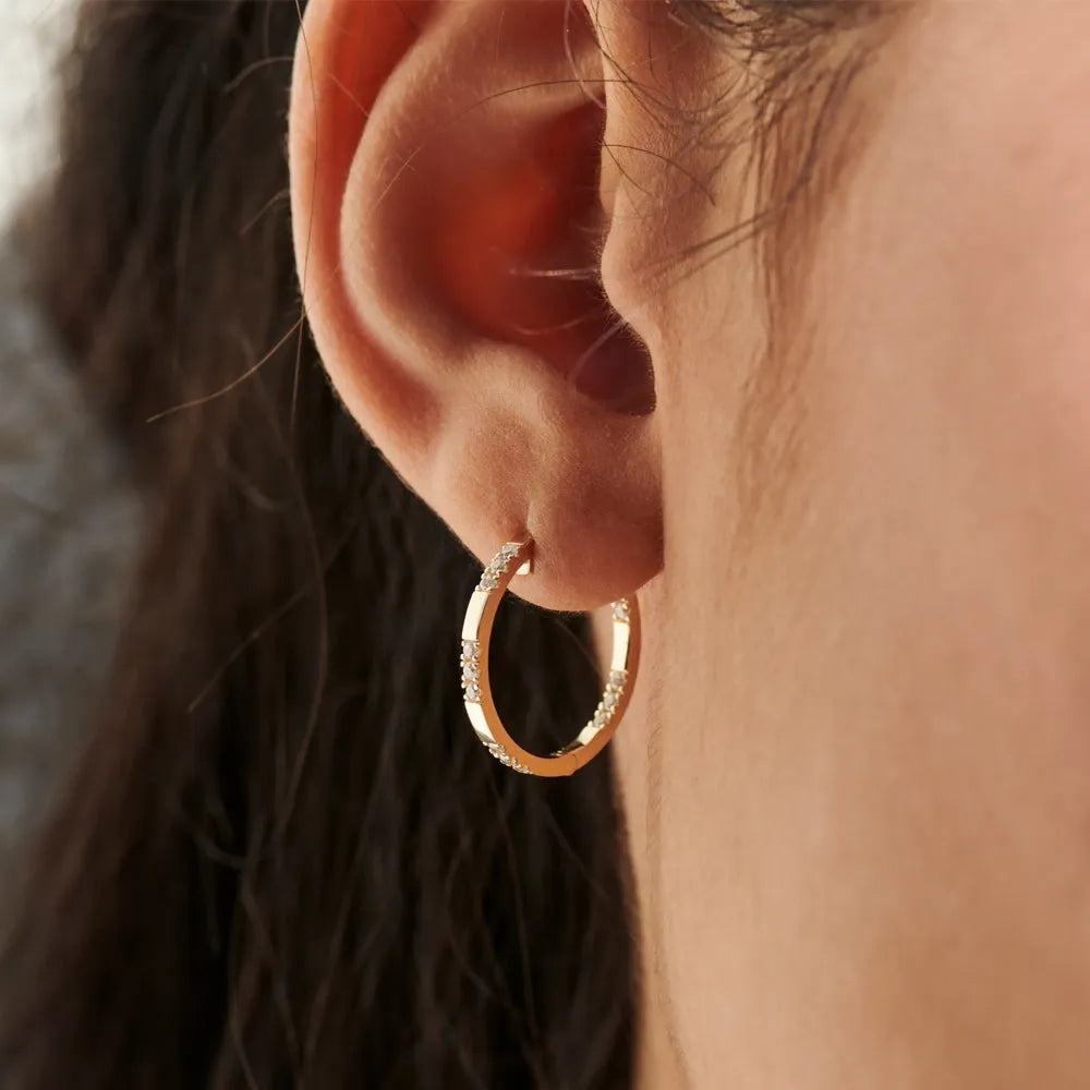 14k Gold Diamond Round Cut Inside Out Hoop Earrings 0.36 ctw