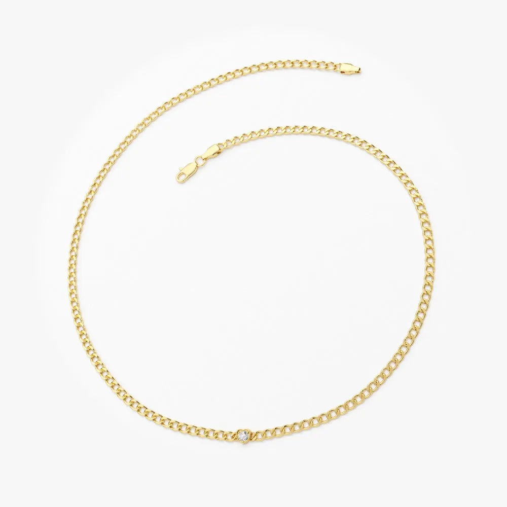14K Solid Gold Round Diamond Heart Bezel Cuban Curb Link Bracelet 0.17 Carat