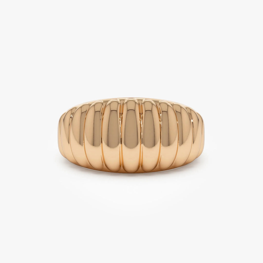 14k Solid Gold Ribbed Tapered Chunky Statement Ring 10mm Width