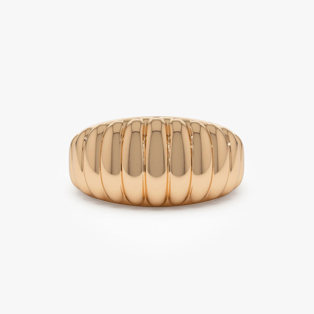 14k Solid Gold Ribbed Tapered Chunky Statement Ring 10mm Width