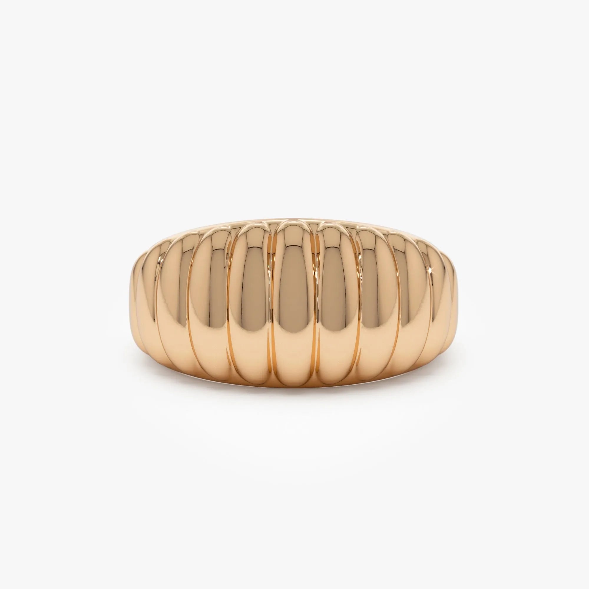 14k Solid Gold Ribbed Tapered Chunky Statement Ring 10mm Width