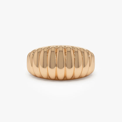 14k Solid Gold Ribbed Tapered Chunky Statement Ring 10mm Width