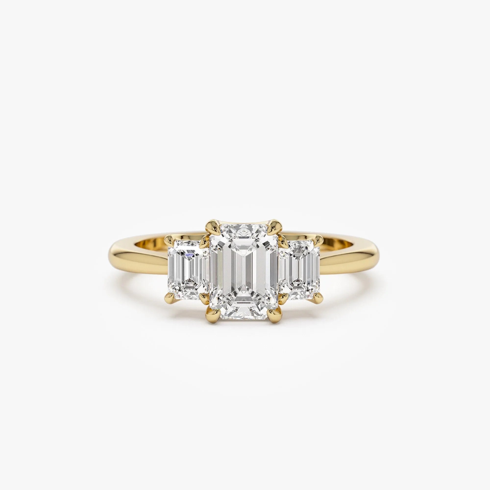 14k Gold 1.50 ctw Lab Grown Diamond Emerald Cut Three Stone Engagement Ring