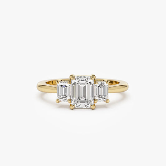 14k Gold 1.50 ctw Lab Grown Diamond Emerald Cut Three Stone Engagement Ring