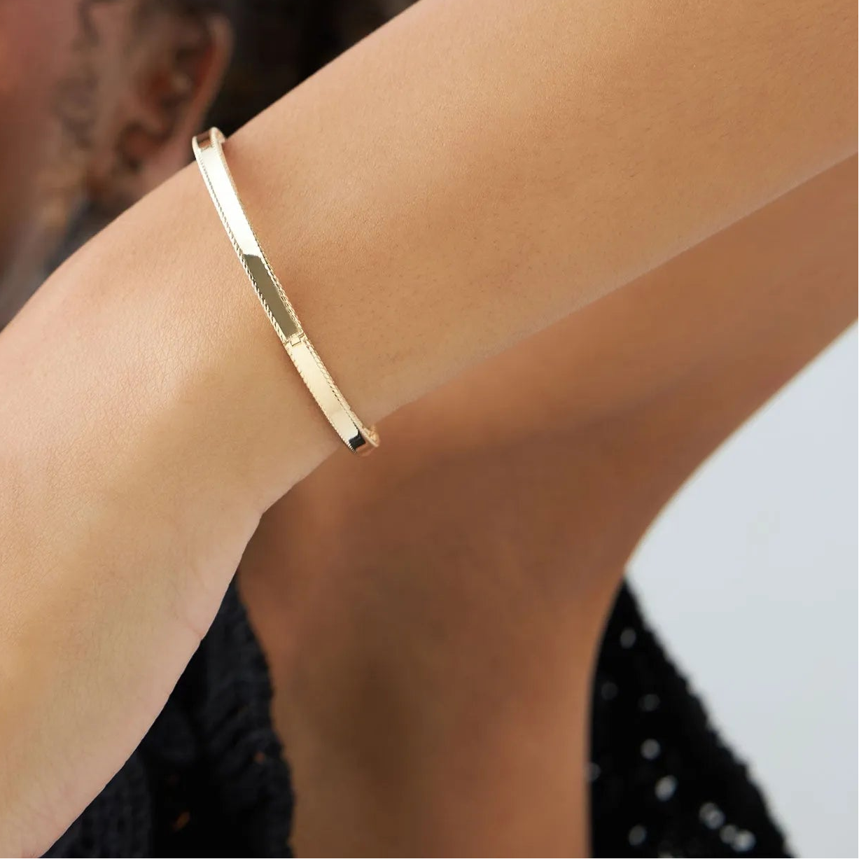 14K Solid Gold Wide Milgrain Edge Bangle Bracelet