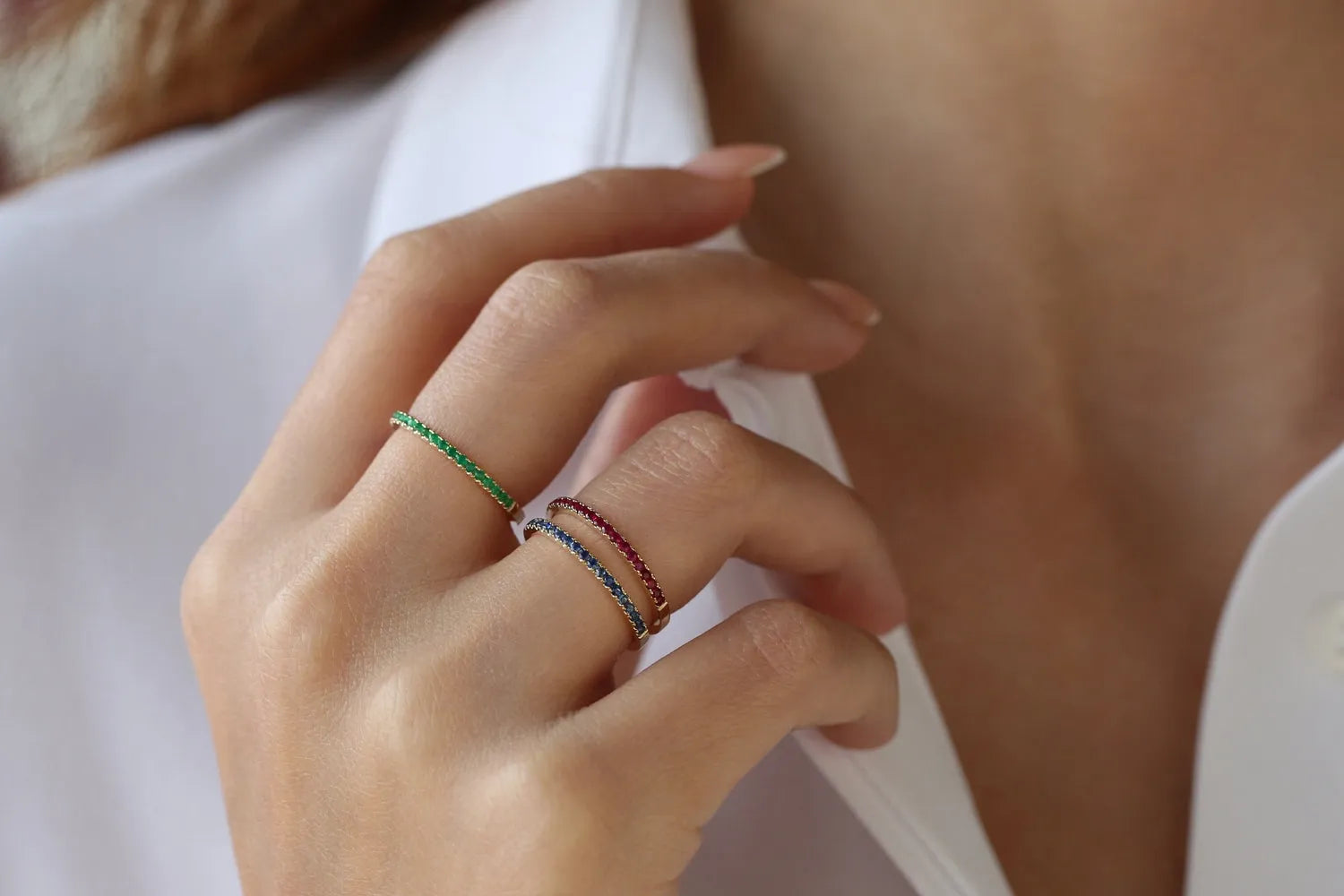 14K Solid Gold Round Emerald Half Eternity Ring Band 0.28 CTW