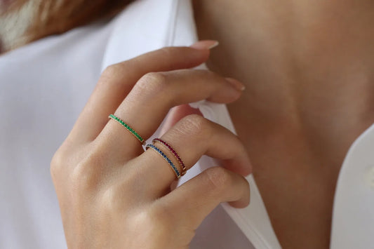 14K Solid Gold Round Emerald Half Eternity Ring Band 0.28 CTW