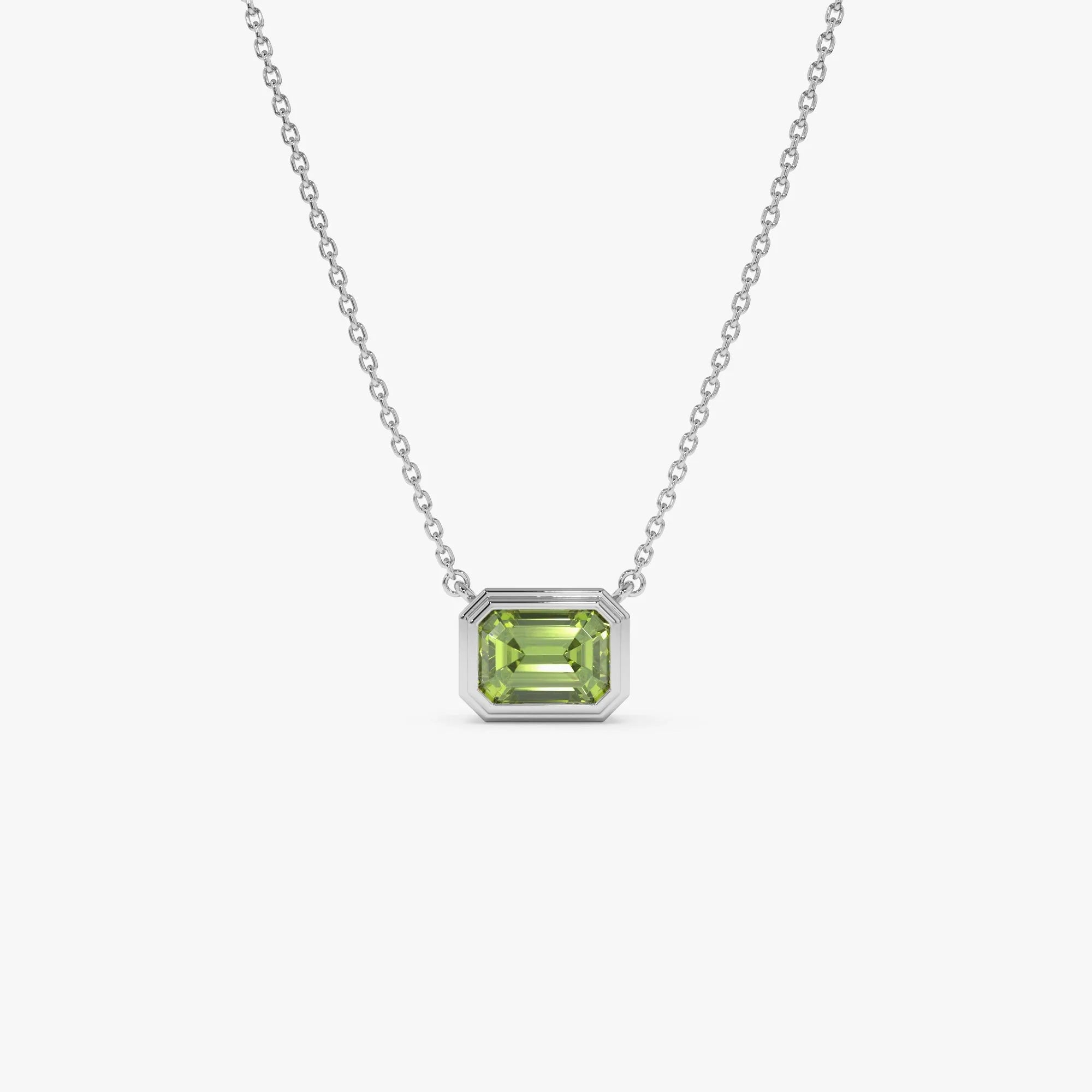 14k Solid Gold Peridot Emerald Cut Necklace 1.15 Carat Bezel Setting
