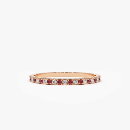 14k Gold Ruby and Diamond Round Cut Alternating Eternity Ring 0.38 ctw