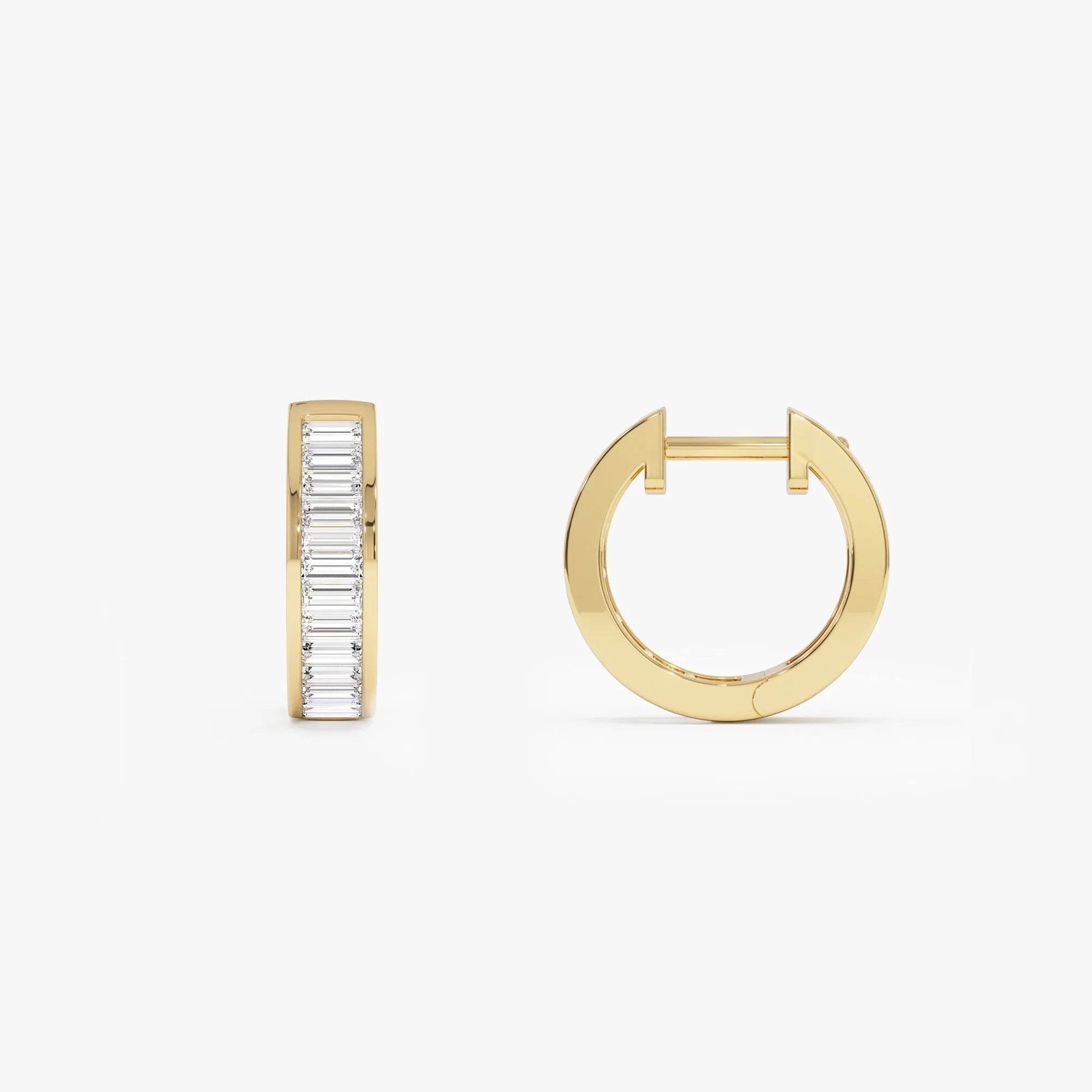 14k Gold Diamond Baguette Cut Channel Setting Hoop Earrings 0.70 ctw