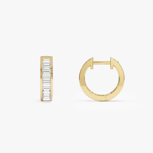 14k Gold Diamond Baguette Cut Channel Setting Hoop Earrings 0.70 ctw