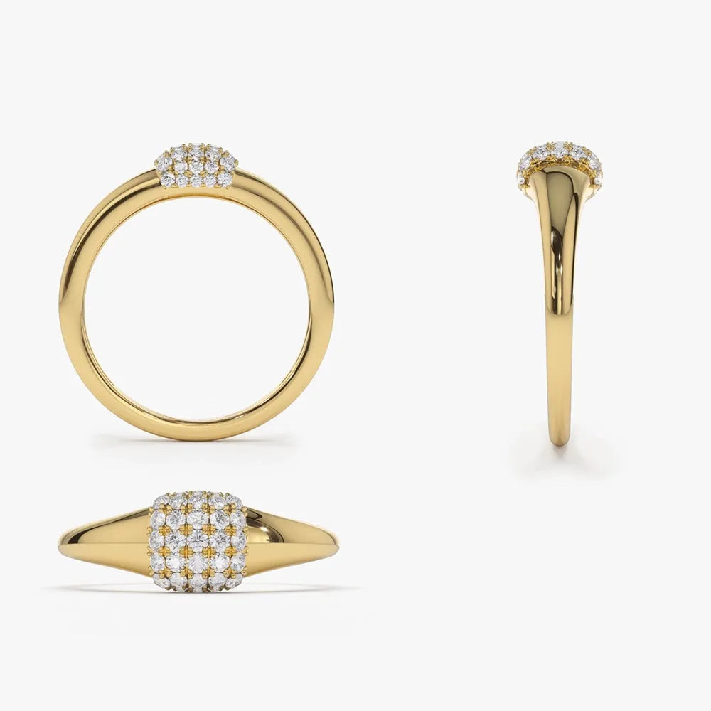 14k Gold Round Diamond Micro Pave Pinky Ring 0.31 CTW