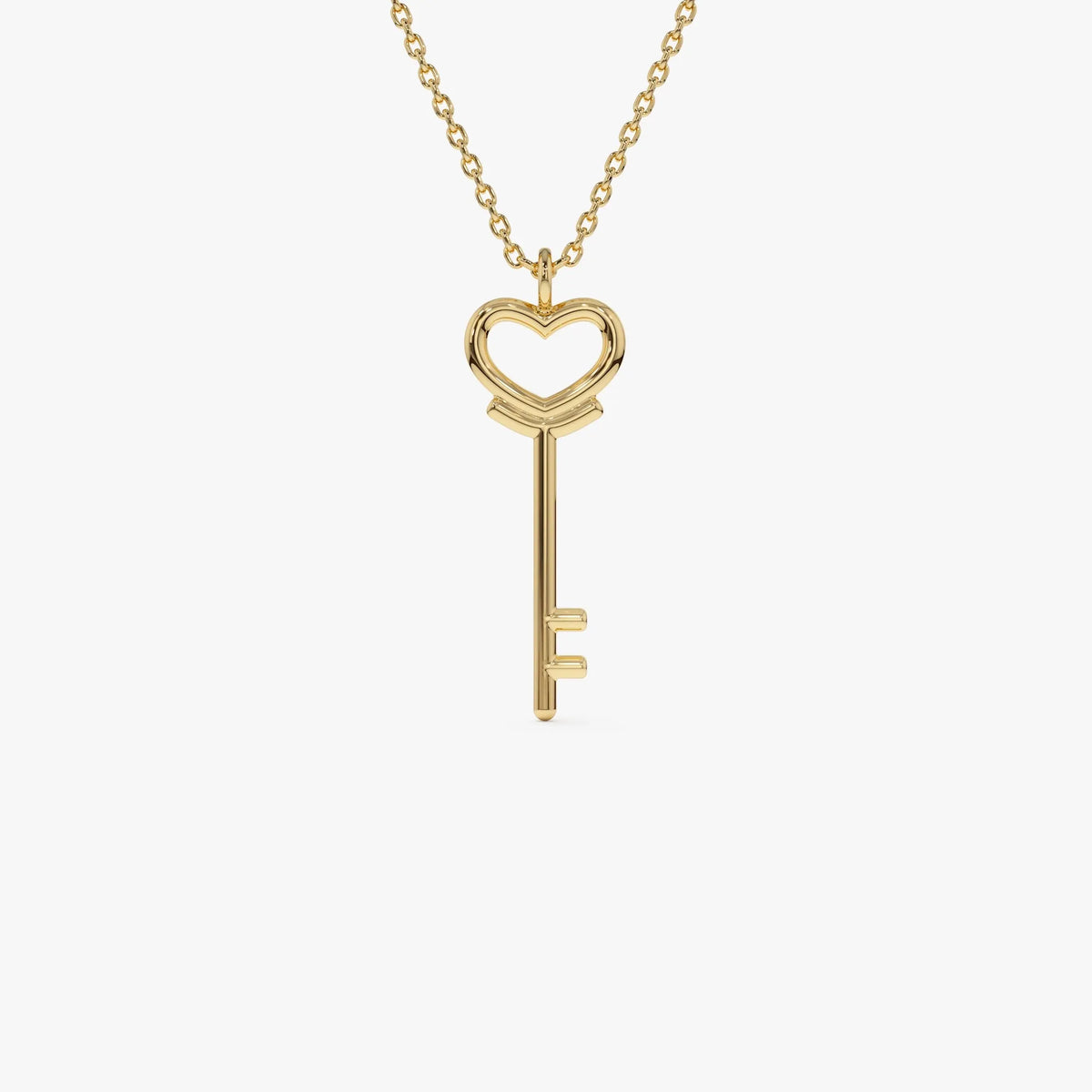 14k Solid Gold Heart Key Pendant Necklace
