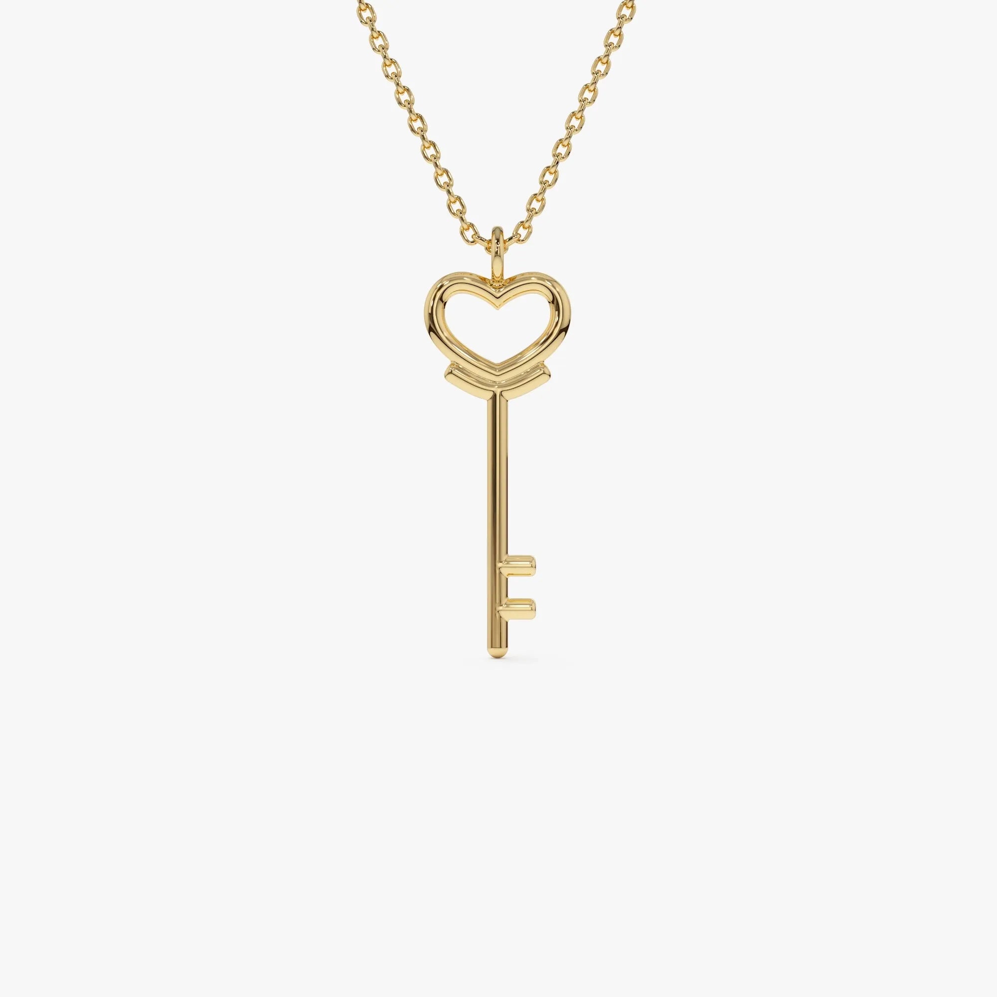 14k Solid Gold Heart Key Pendant Necklace