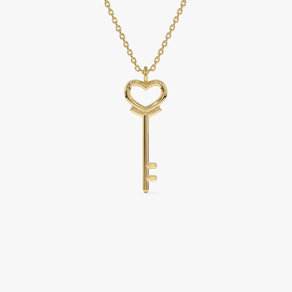 14k Solid Gold Heart Key Pendant Necklace