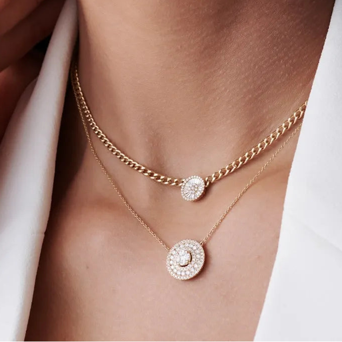 14K Solid Gold Round Marquise and Princess Cut Diamond Illusion Halo Pendant Necklace 0.84ctw