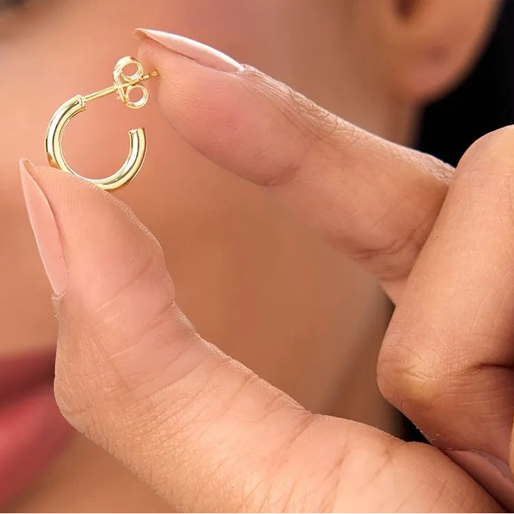 14k Yellow Gold Plain Polished Hoop Earrings 2mm Width 12.25mm