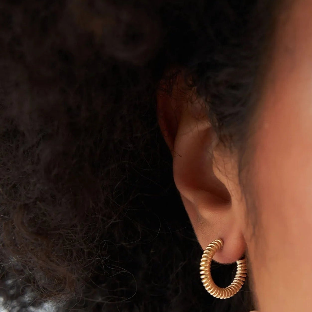 14k Gold Spiral C Shape Hoop Earrings 18.5mm Outer Diameter 3mm Width