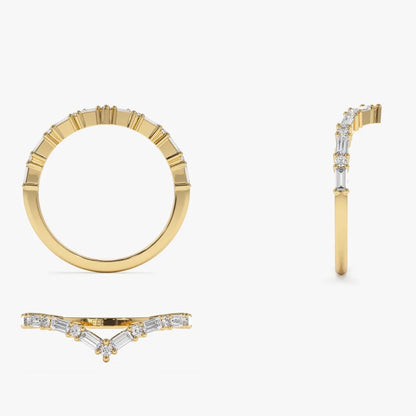 14k Gold Baguette and Round Diamond 0.36 ctw Chevron Ring