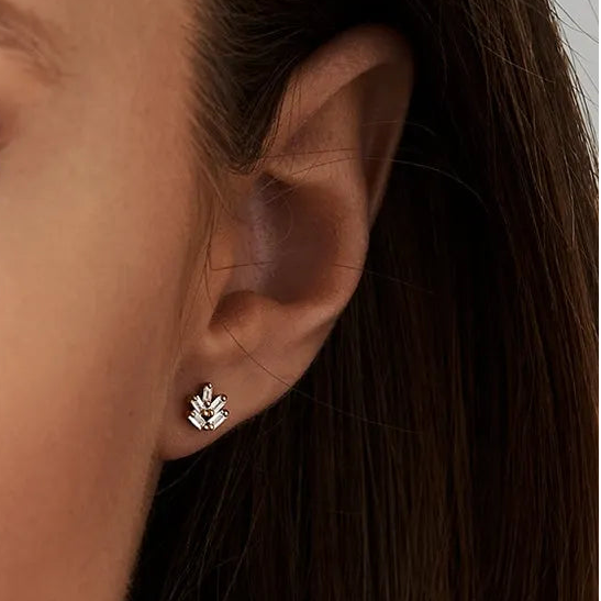 14k Gold Diamond Baguette Cut Minimal Stud Earrings 0.28 ctw