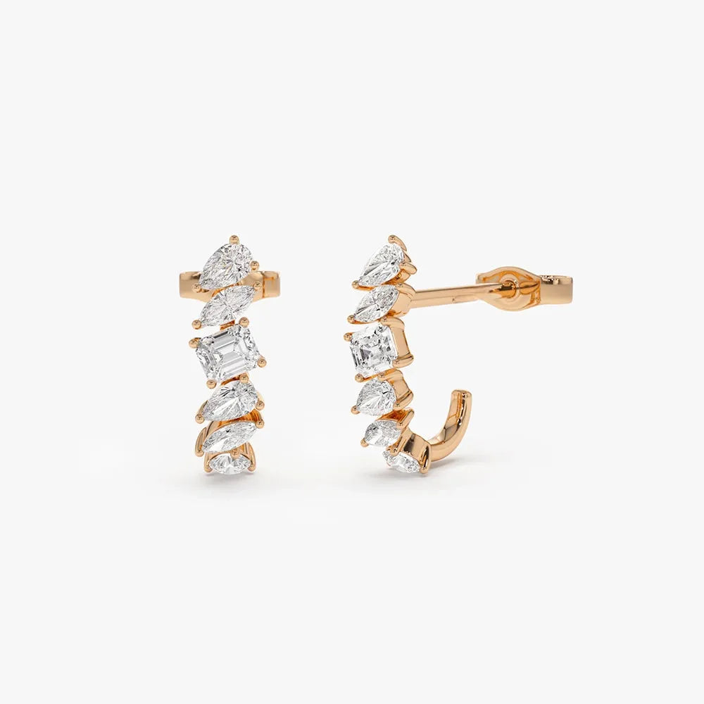 14k Gold Diamond Marquise Pear Round Emerald Cut Mixed Shapes Statement Stud Earrings Prong Setting 0.68 ctw