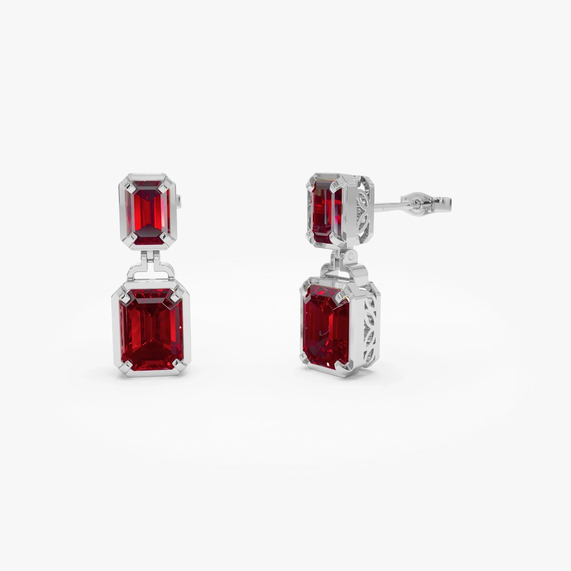 14k Gold Garnet Octagon Cut Dangle Drop Earrings 5.3 ctw