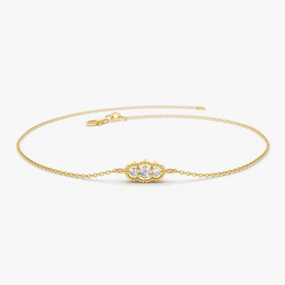 14K Solid Gold Round Diamond Art Deco Chain Bracelet Prong Setting 0.12 Carat