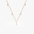 14K Solid Gold Marquise Diamond 5 Stone Dangling Necklace Prong Setting 0.36ctw