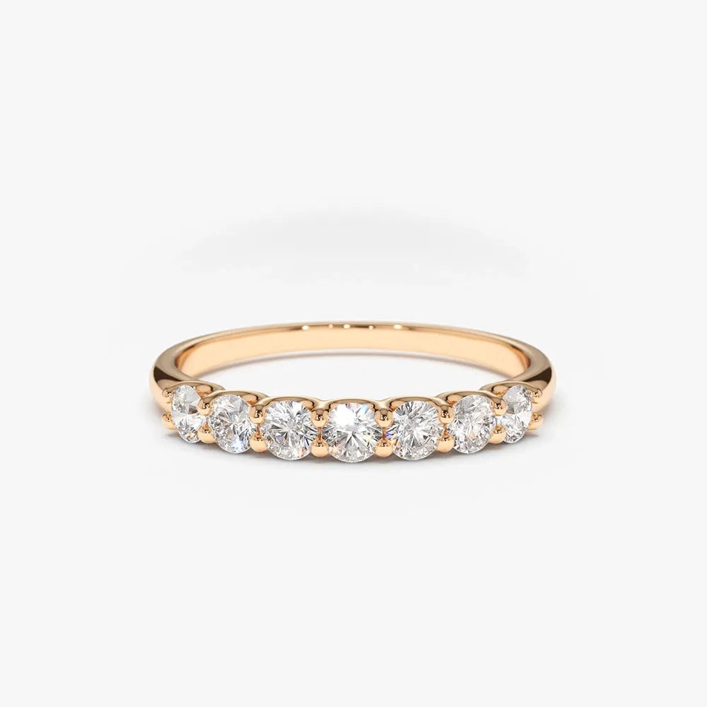14k Gold 0.45 CTW Round Diamond 7 Stone U-Shaped Wedding Band