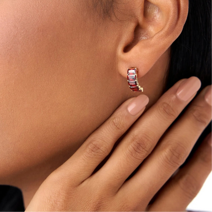 14K Solid Gold Octagon Cut Garnet Hoop Earrings 3.80ctw