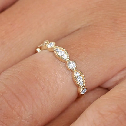 14K Gold 0.26 Carat Round Diamond Vintage Micro-Pave Wedding Ring Band