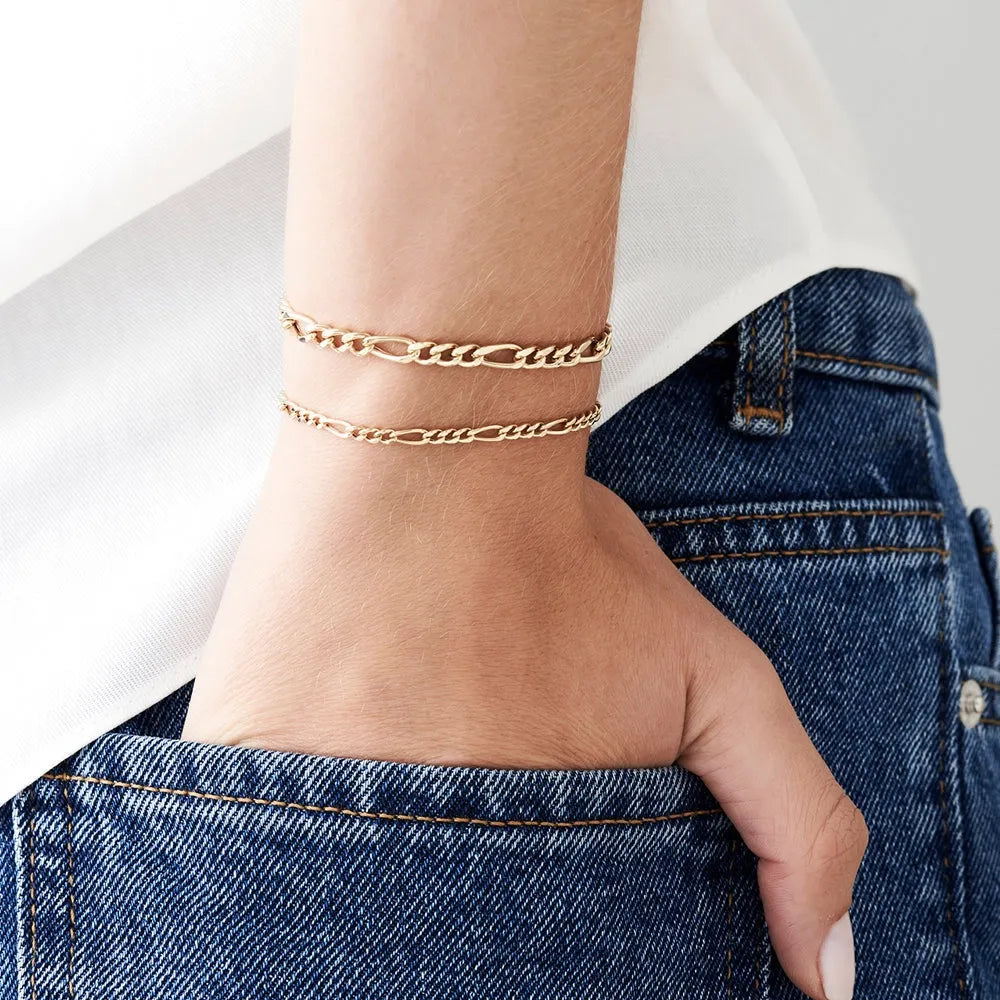 14k Yellow Gold Figaro Link Chain Bracelet with Lobster Clasp