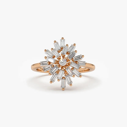 14K Gold 0.58 CTW Baguette and Round Diamond Ballerina Cluster Ring