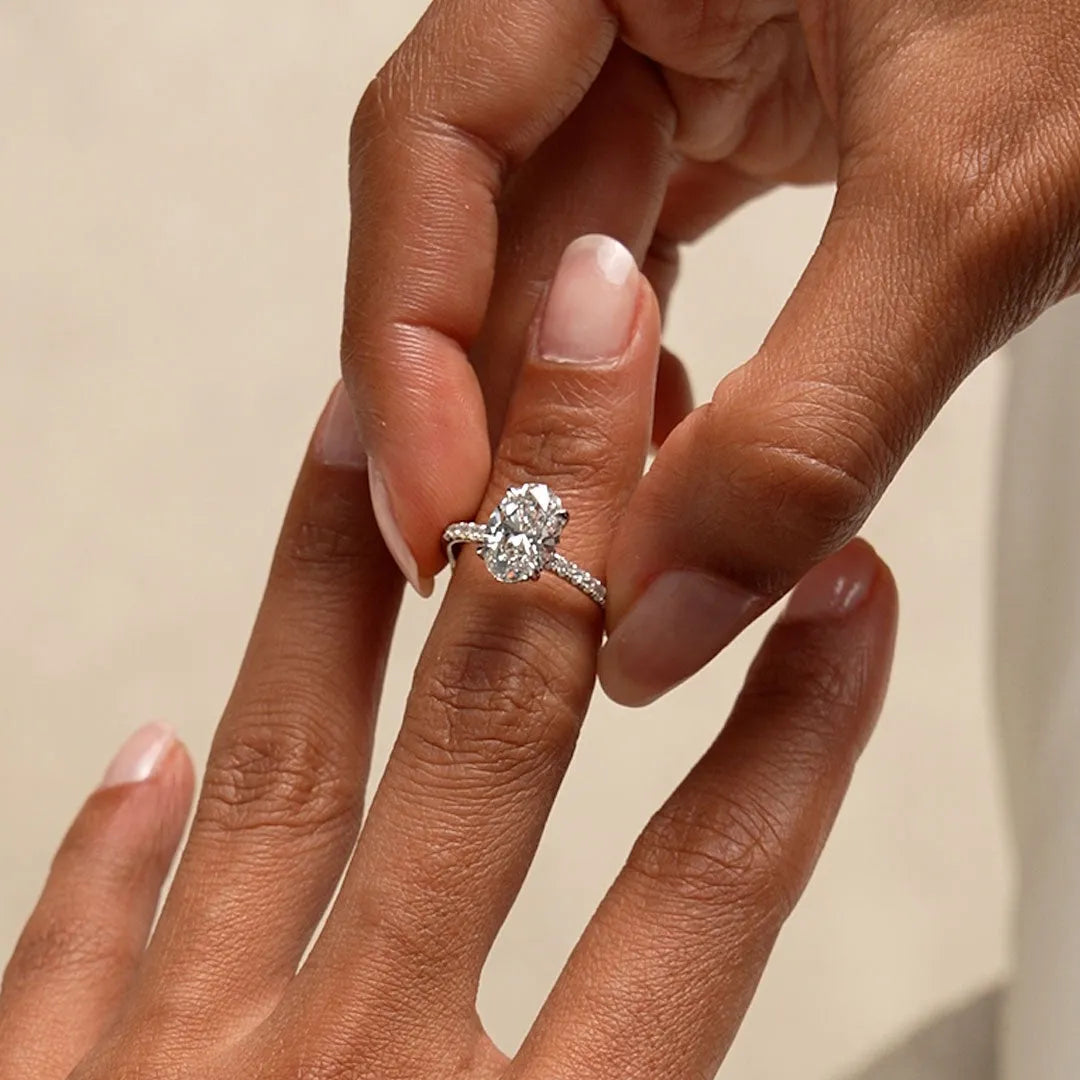 14k Gold Lab Grown Diamond Oval Cut Engagement Ring Hidden Halo Pavé 2.40 ctw IGI Certified Vivara