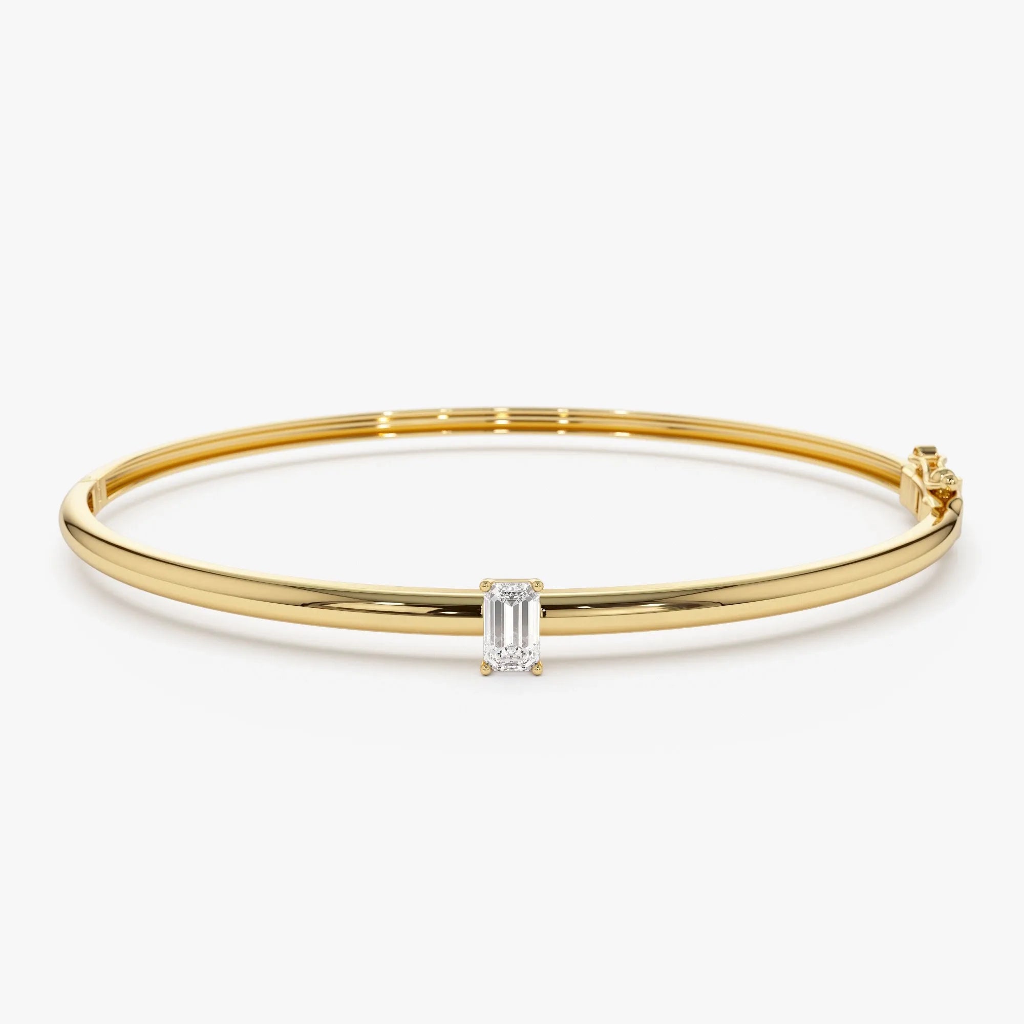 14K Solid Gold 0.30 CTW Emerald Cut Diamond Solitaire Bangle