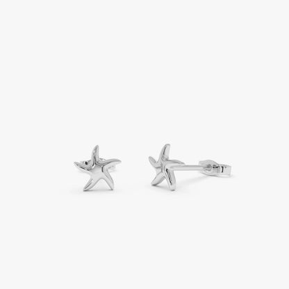 14k Solid Gold Starfish Stud Earrings Minimalist Nautical Ocean Jewelry
