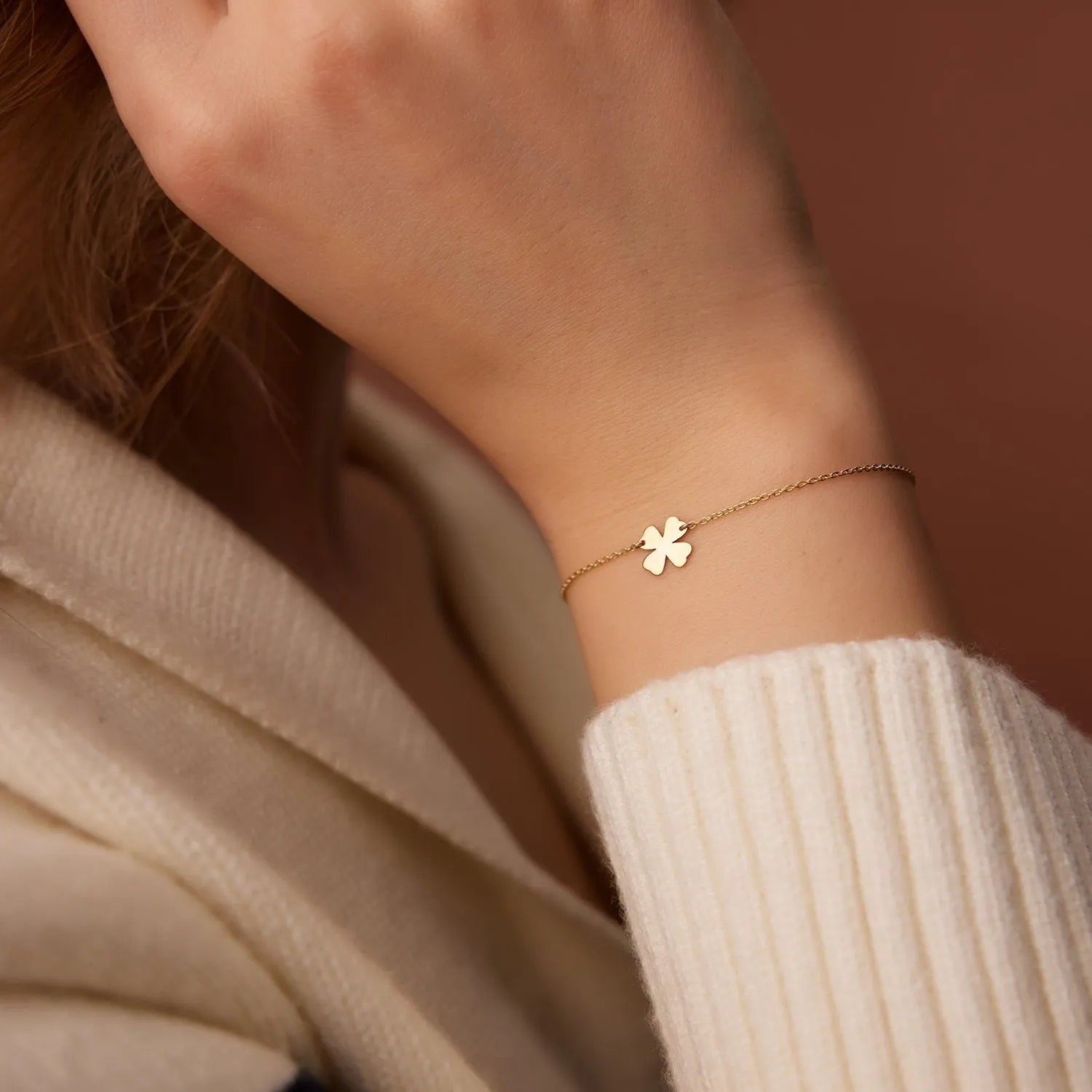 14k Gold Four Leaf Clover Charm Bracelet with Charm