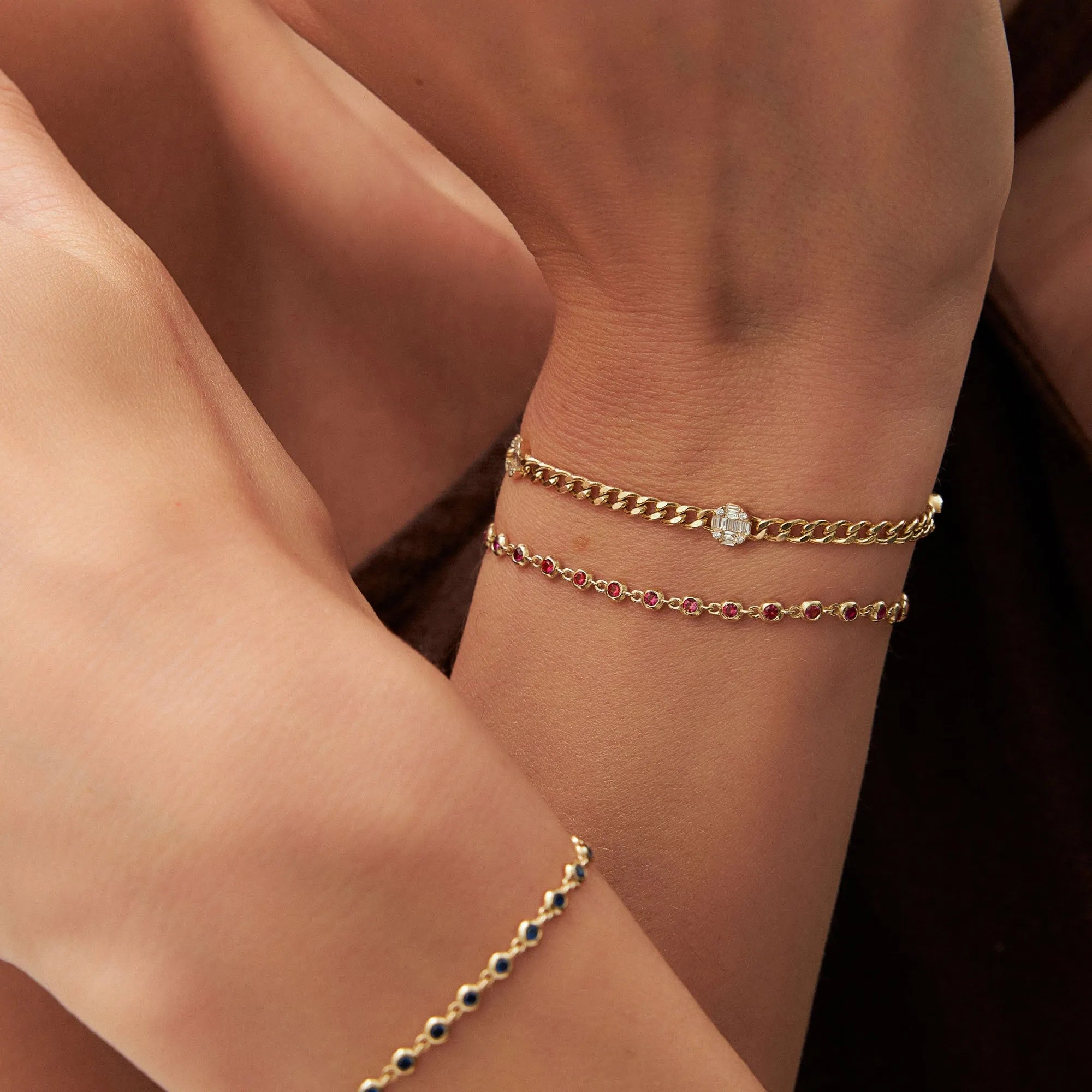 14k Gold Round Ruby Bezel Set Tennis Bracelet