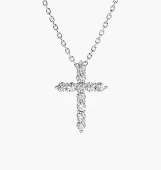 14K Solid Gold Round Diamond Cross Pendant Necklace Prong Setting 0.35ctw