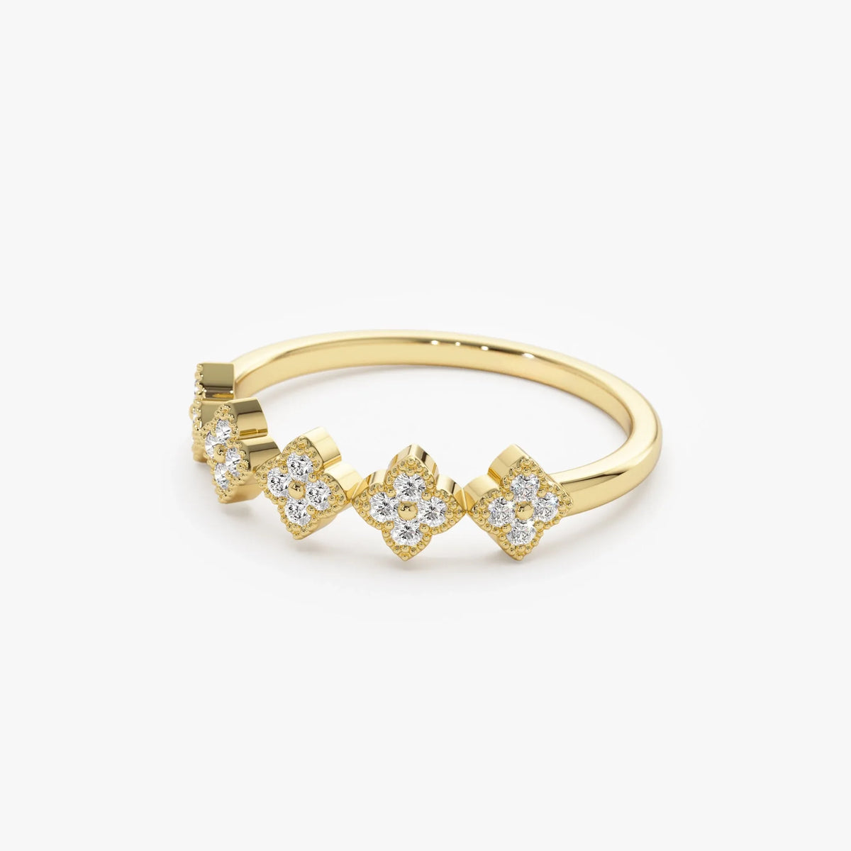 14k Solid Gold Round Diamond Stackable Clover Cluster Ring 0.20 ctw