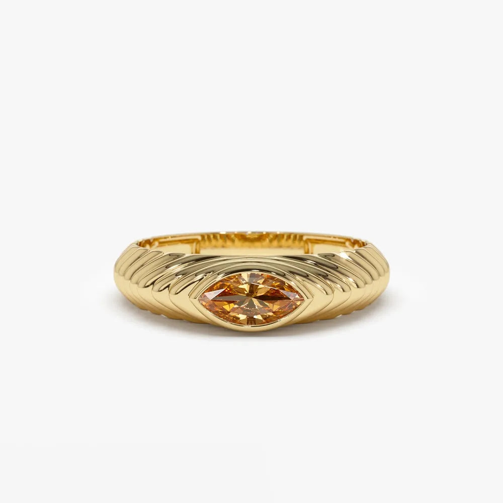 14K Solid Gold Marquise Cut Citrine 0.35 Carat Step Beveled Ring