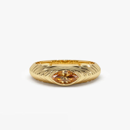 14K Solid Gold Marquise Cut Citrine 0.35 Carat Step Beveled Ring