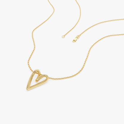 14k Solid Gold Abstract Open Heart Pendant Necklace