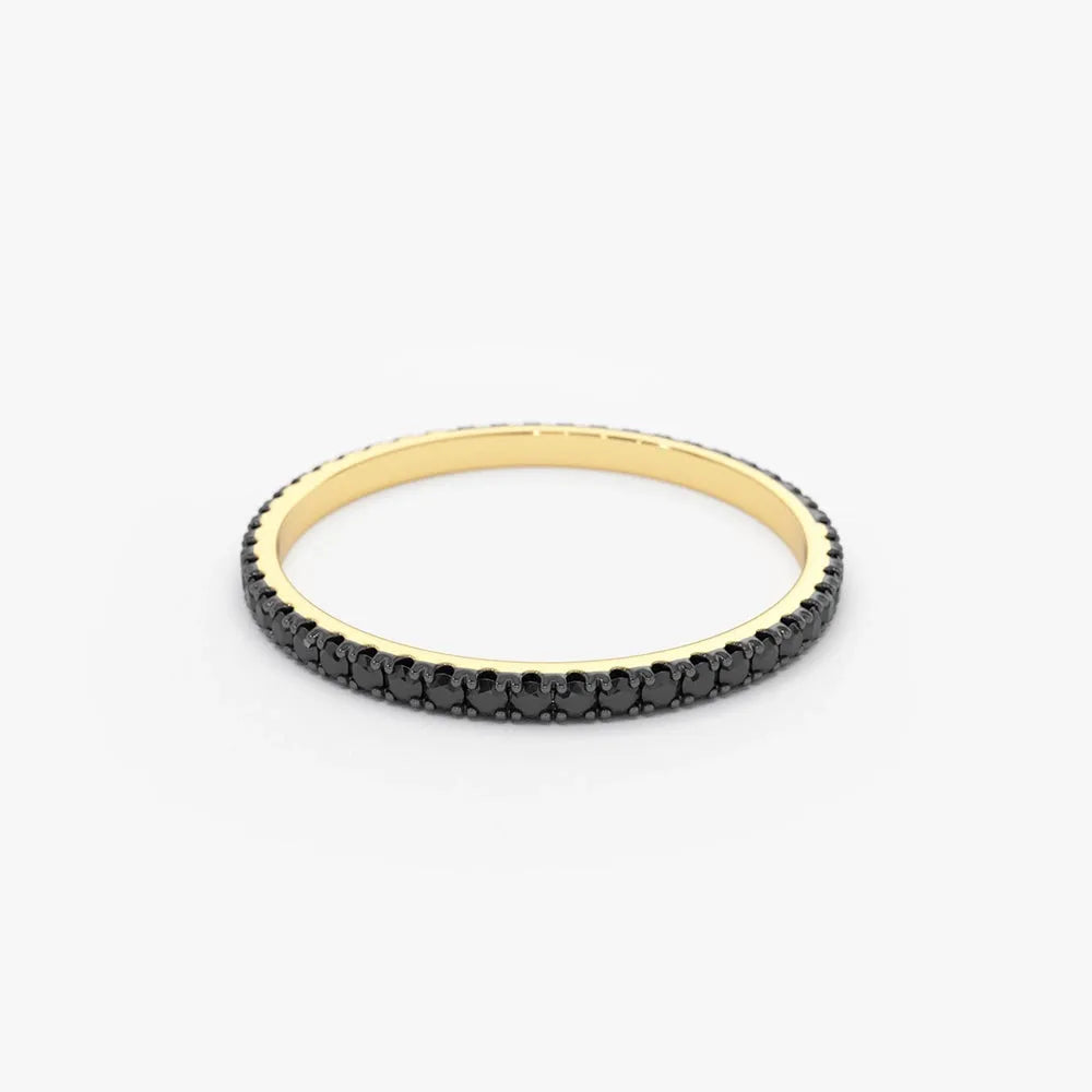 14K Gold Round Black Diamond Micro Pave Eternity Wedding Band Ring 0.30ctw