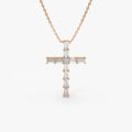 14K Solid Gold Baguette and Princess Cut Diamond Cross Pendant Necklace 0.38ctw