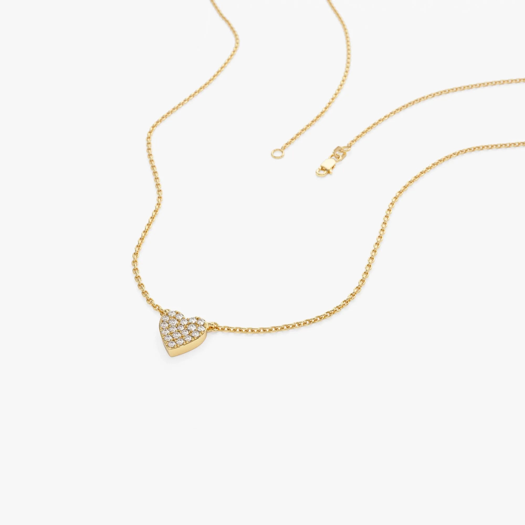14K Solid Gold 0.22 CTW Round Diamond Mini Heart Necklace