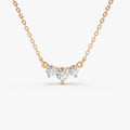 14K Solid Gold Round Diamond Trio Past Present Future Necklace Prong Setting 0.26ctw
