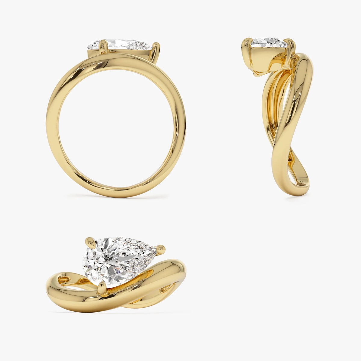 14k Gold 1.55 ctw Lab Grown Diamond Pear Shaped Wave Engagement Ring