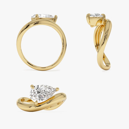 14k Gold 1.55 ctw Lab Grown Diamond Pear Shaped Wave Engagement Ring